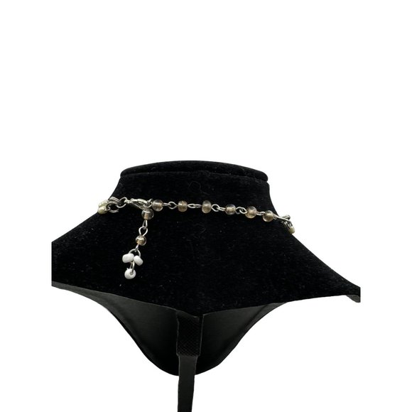 Two Strand Silver and White Beaded Necklace 18 inch with 3 inch extender - Picture 4 of 5